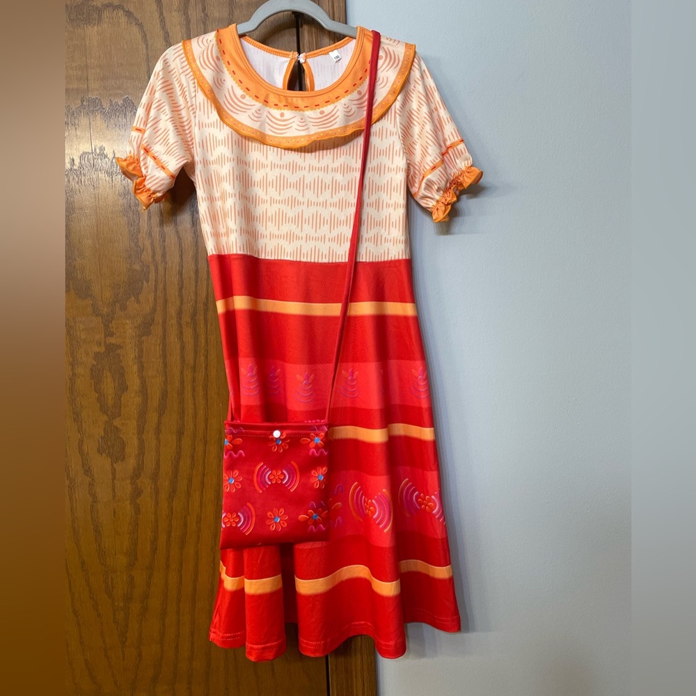 MOANA NWT Girls Costume Size 8 with matching purse Disney orange red dress up - Picture 2 of 11